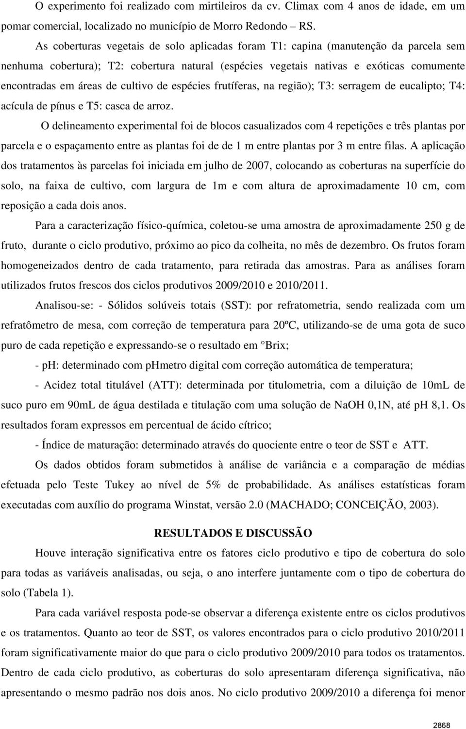 cultivo de espécies frutíferas, na região); T3: serragem de eucalipto; T4: acícula de pínus e T5: casca de arroz.