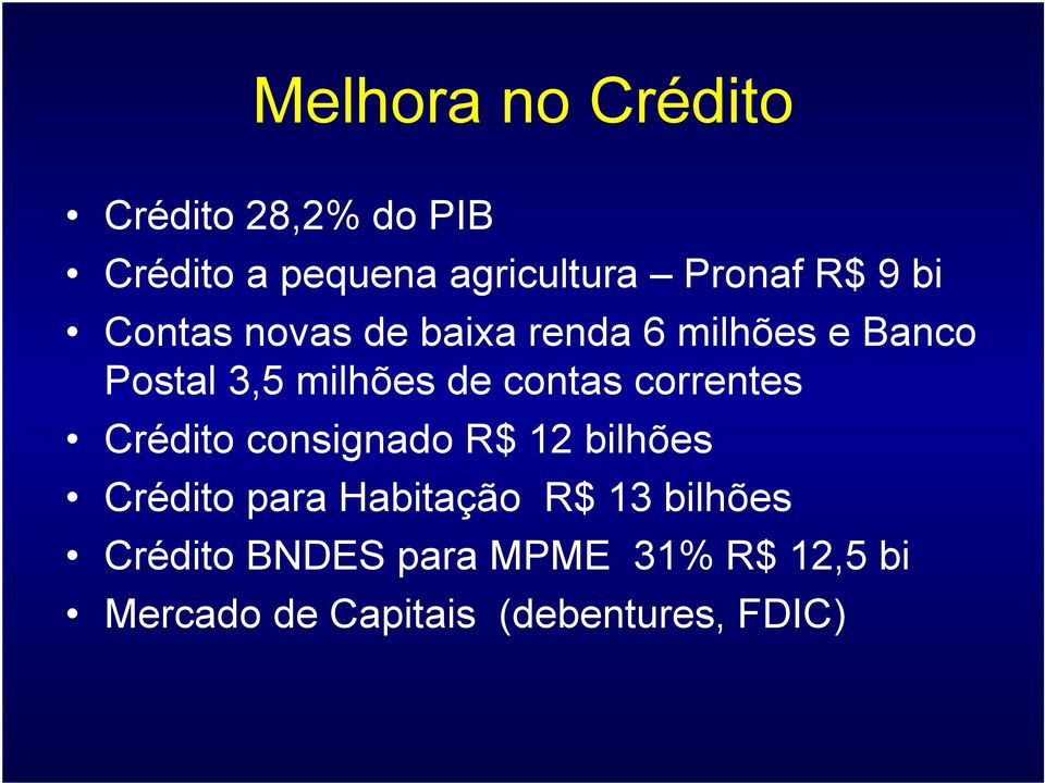 correntes Crédito consignado R$ 12 bilhões Crédito para Habitação R$ 13 bilhões