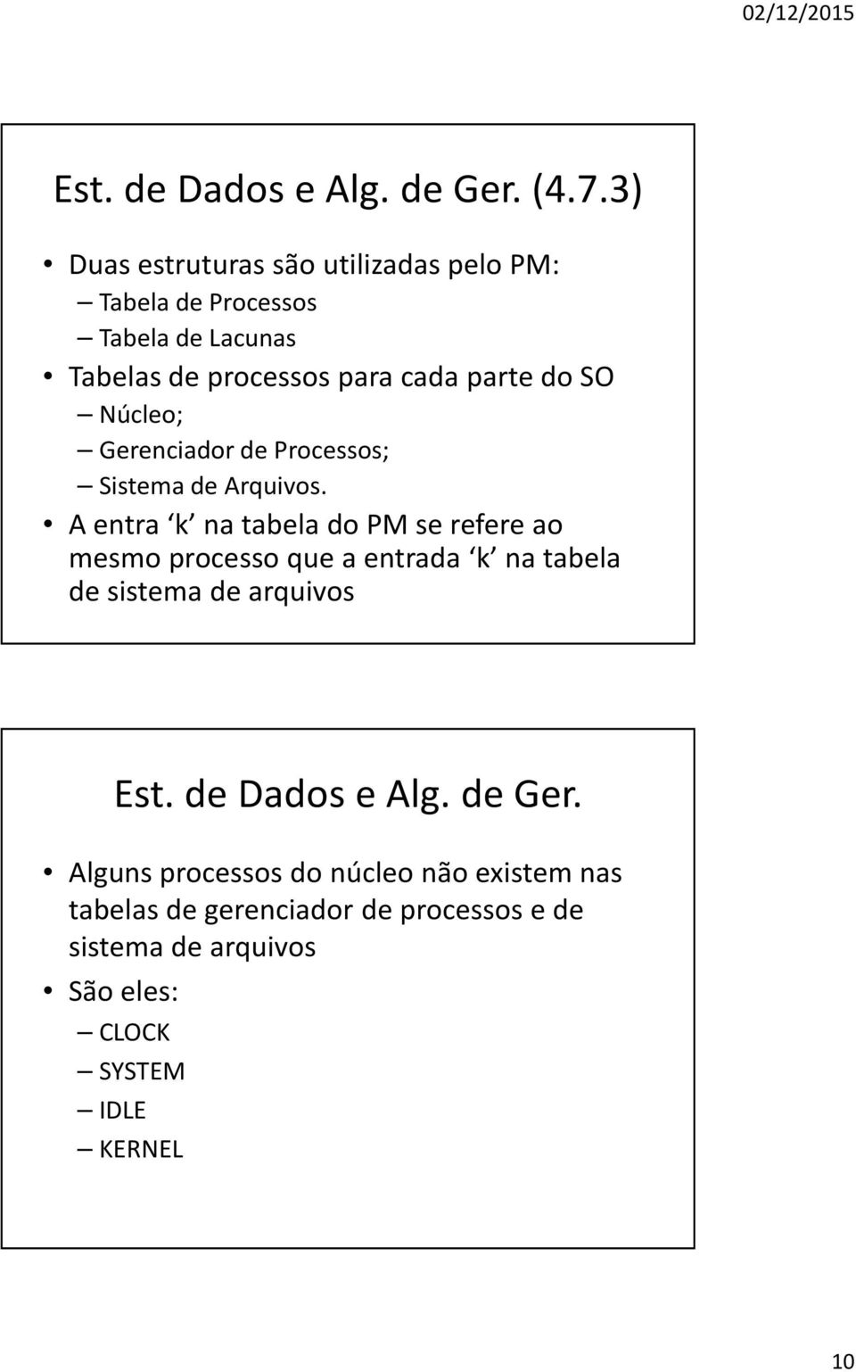 SO Núcleo; Gerenciador de Processos; Sistema de Arquivos.