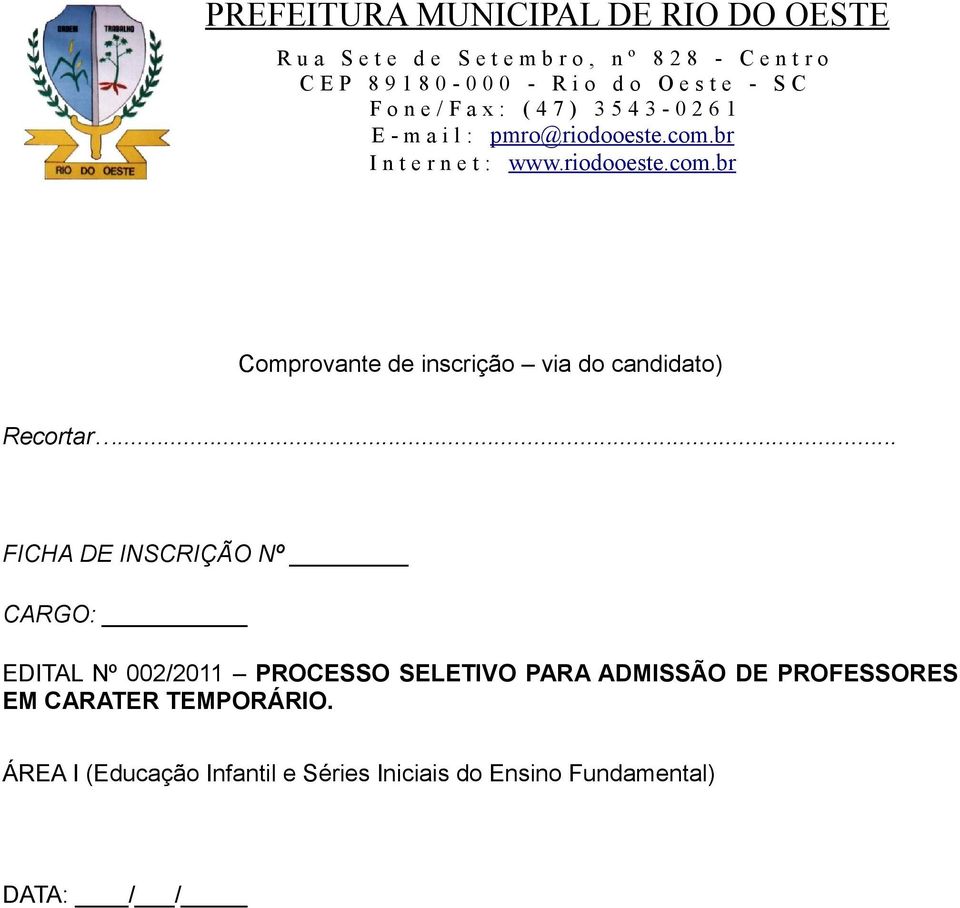 SELETIVO PARA ADMISSÃO DE PROFESSORES EM CARATER TEMPORÁRIO.