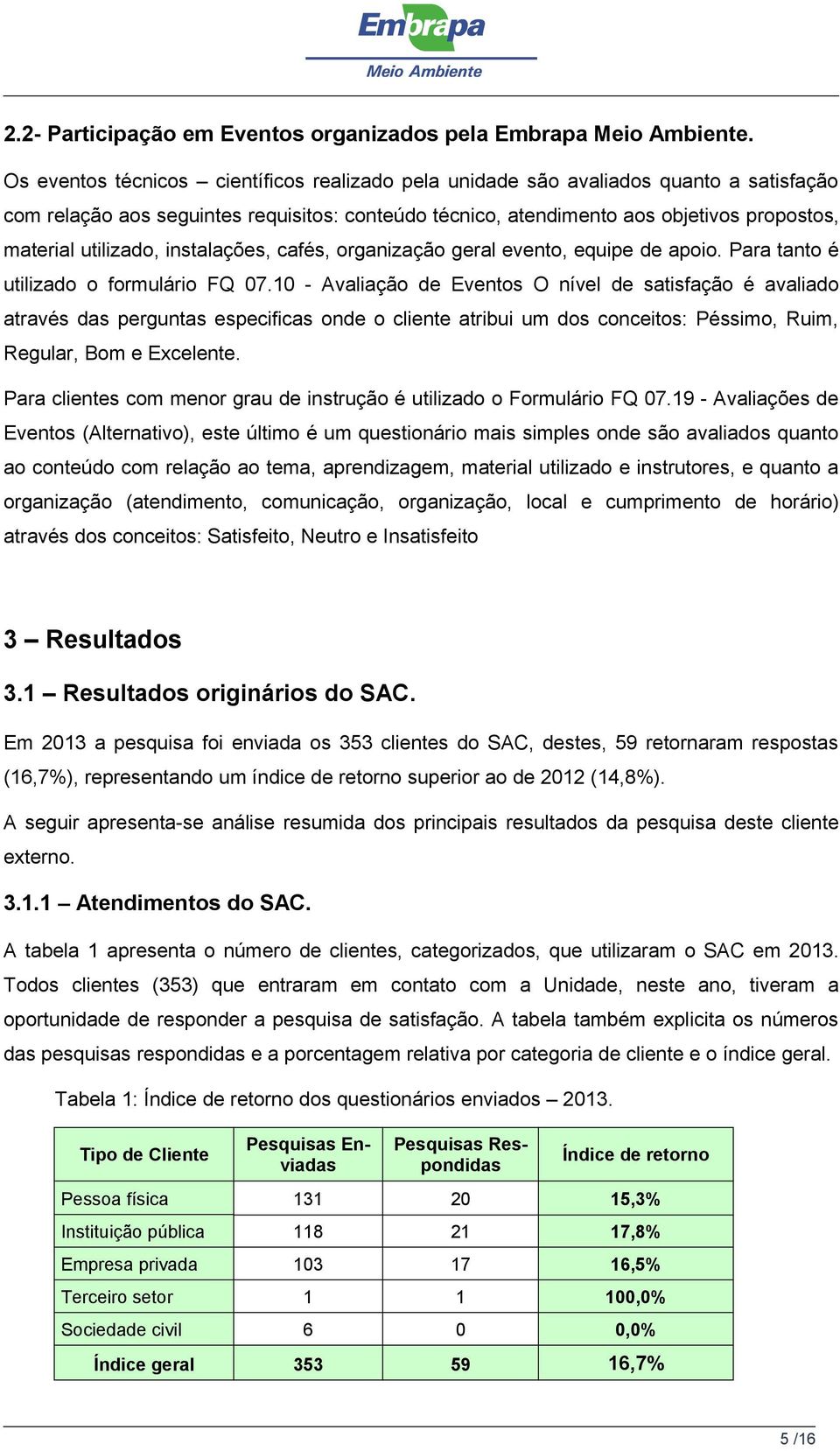 utilizado, instalações, cafés, organização geral evento, equipe de apoio. Para tanto é utilizado o formulário FQ 07.