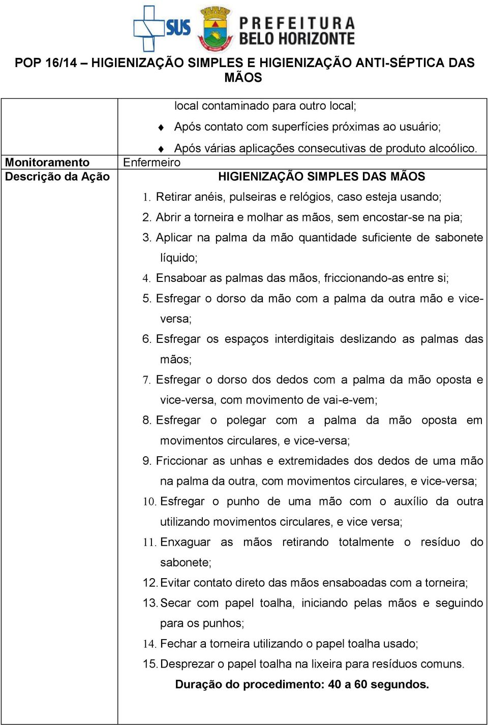 Aplicar na palma da mão quantidade suficiente de sabonete líquido; 4. Ensaboar as palmas das mãos, friccionando-as entre si; 5. Esfregar o dorso da mão com a palma da outra mão e viceversa; 6.