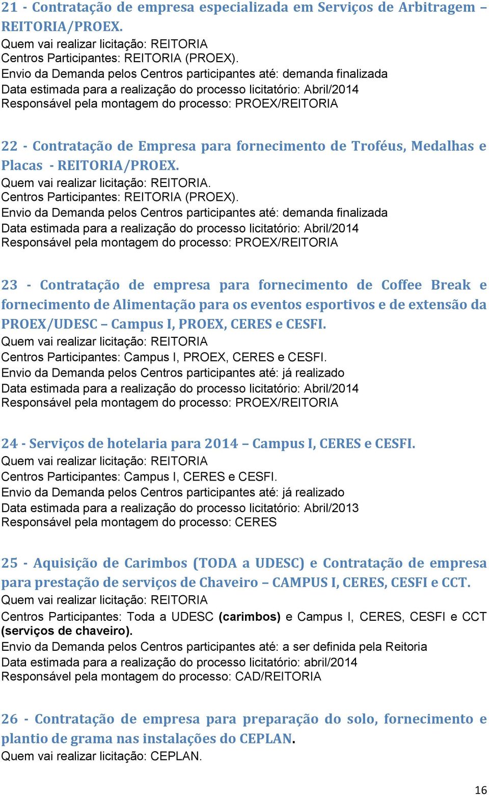 Contratação de Empresa para fornecimento de Troféus, Medalhas e Placas - REITORIA/PROEX.. Centros Participantes: REITORIA (PROEX).