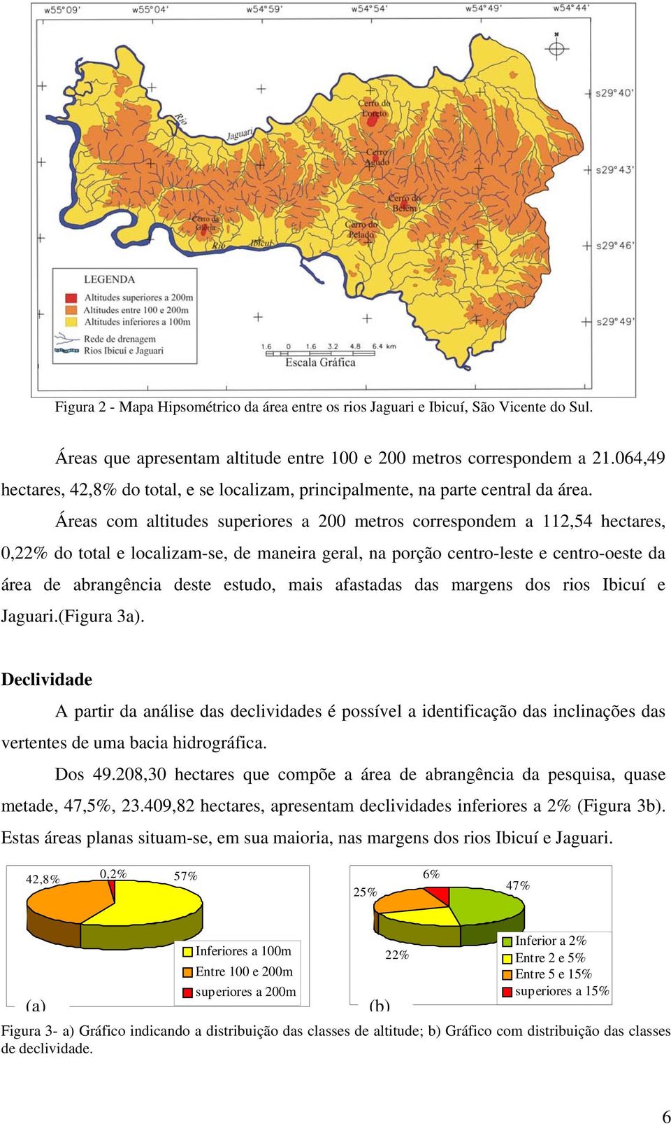 Áreas com altitudes superiores a 200 metros correspondem a 112,54 hectares, 0,22% do total e localizam-se, de maneira geral, na porção centro-leste e centro-oeste da área de abrangência deste estudo,