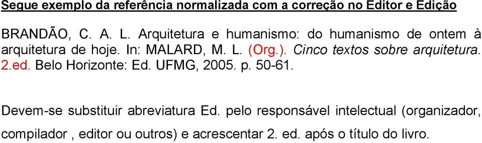 Cinco textos sobre arquitetura. 2.ed. Belo Horizonte: Ed. UFMG, 2005. p. 50-61.