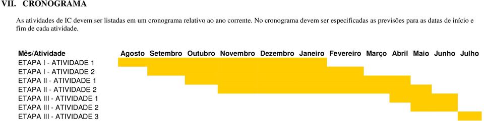 Mês/Atividade ETAPA I - ATIVIDADE 1 ETAPA I - ATIVIDADE 2 ETAPA II - ATIVIDADE 1 ETAPA II - ATIVIDADE 2 ETAPA III -