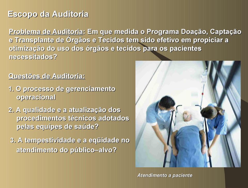 Questões de Auditoria: 1. O processo de gerenciamento operacional 2.