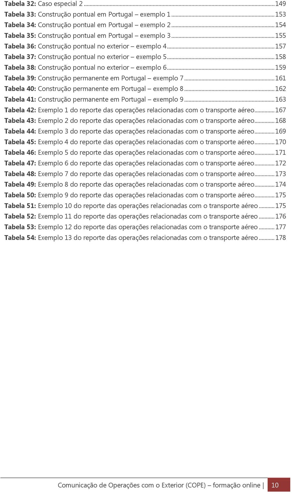 .. 158 Tabela 38: Construção pontual no exterior exemplo 6... 159 Tabela 39: Construção permanente em Portugal exemplo 7... 161 Tabela 40: Construção permanente em Portugal exemplo 8.