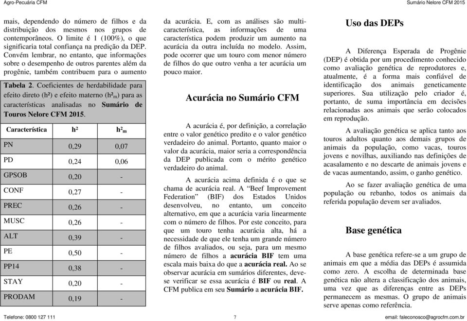 Convém lembrar, no entanto, que informações sobre o desempenho de outros parentes além da progênie, também contribuem para o aumento Tabela 2.