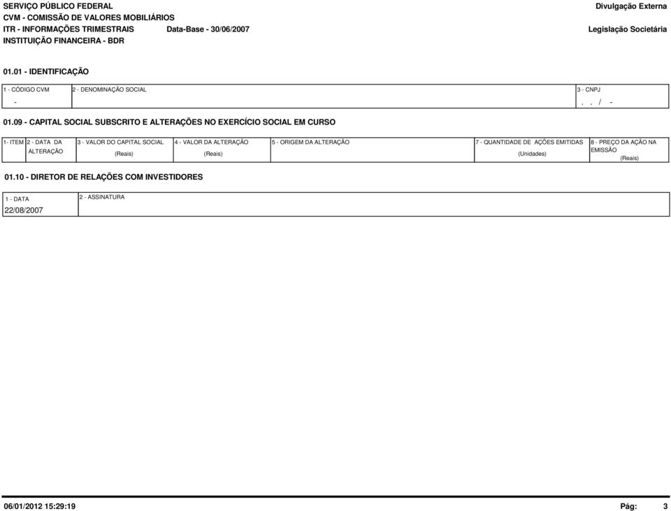 9 - CAPITAL SOCIAL SUBSCRITO E ALTERAÇÕES NO EXERCÍCIO SOCIAL EM CURSO 1- ITEM 2 - DATA DA ALTERAÇÃO 3 - VALOR DO CAPITAL SOCIAL