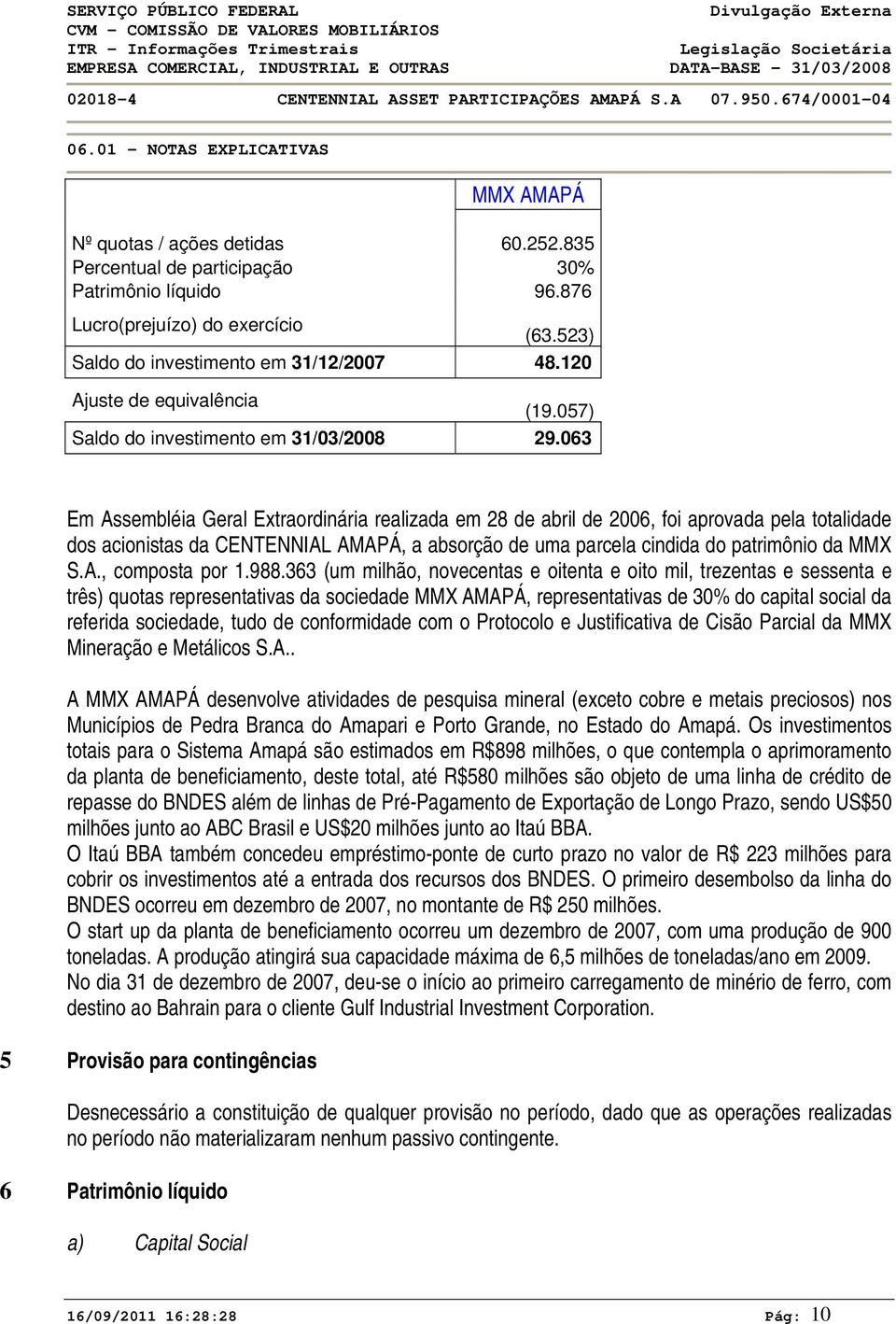 57) Saldo do investimento em 31/3/28 29.