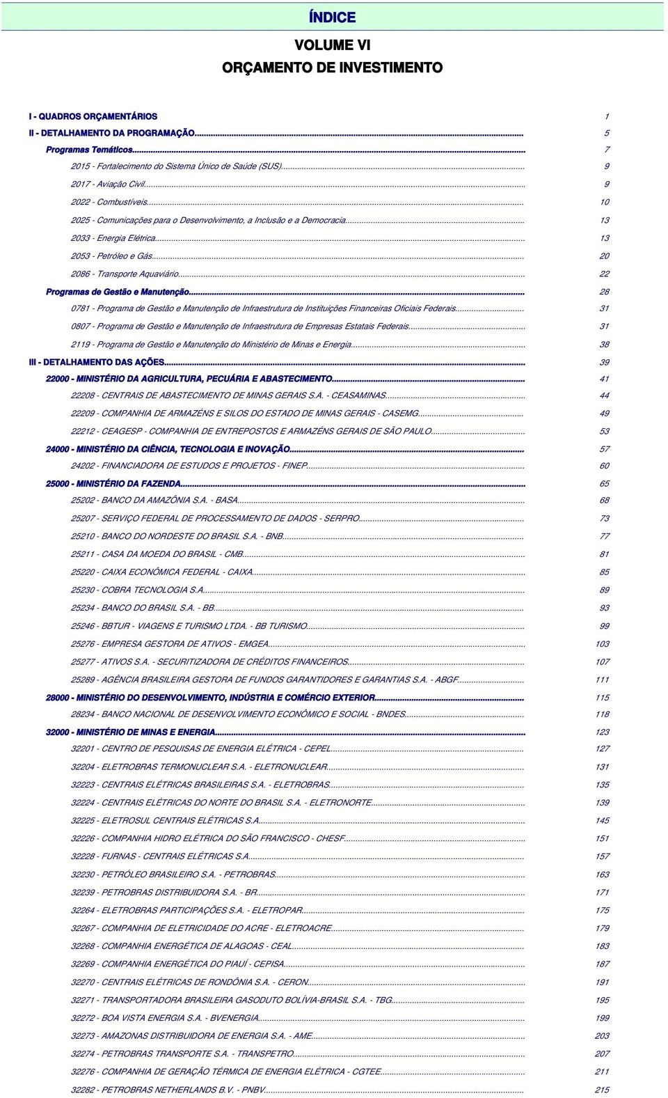 .. 20 2086 - Transporte Aquaviário... 22 Programas de Gestão e Manutenção... 28 0781 - Programa de Gestão e Manutenção de Infraestrutura de Instituições Financeiras Oficiais Federais.