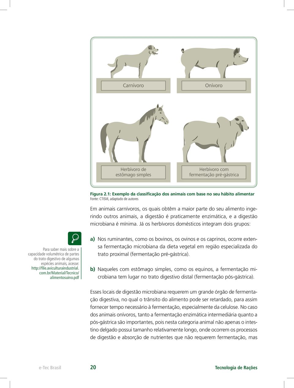 animais, a digestão é praticamente enzimática, e a digestão microbiana é mínima.