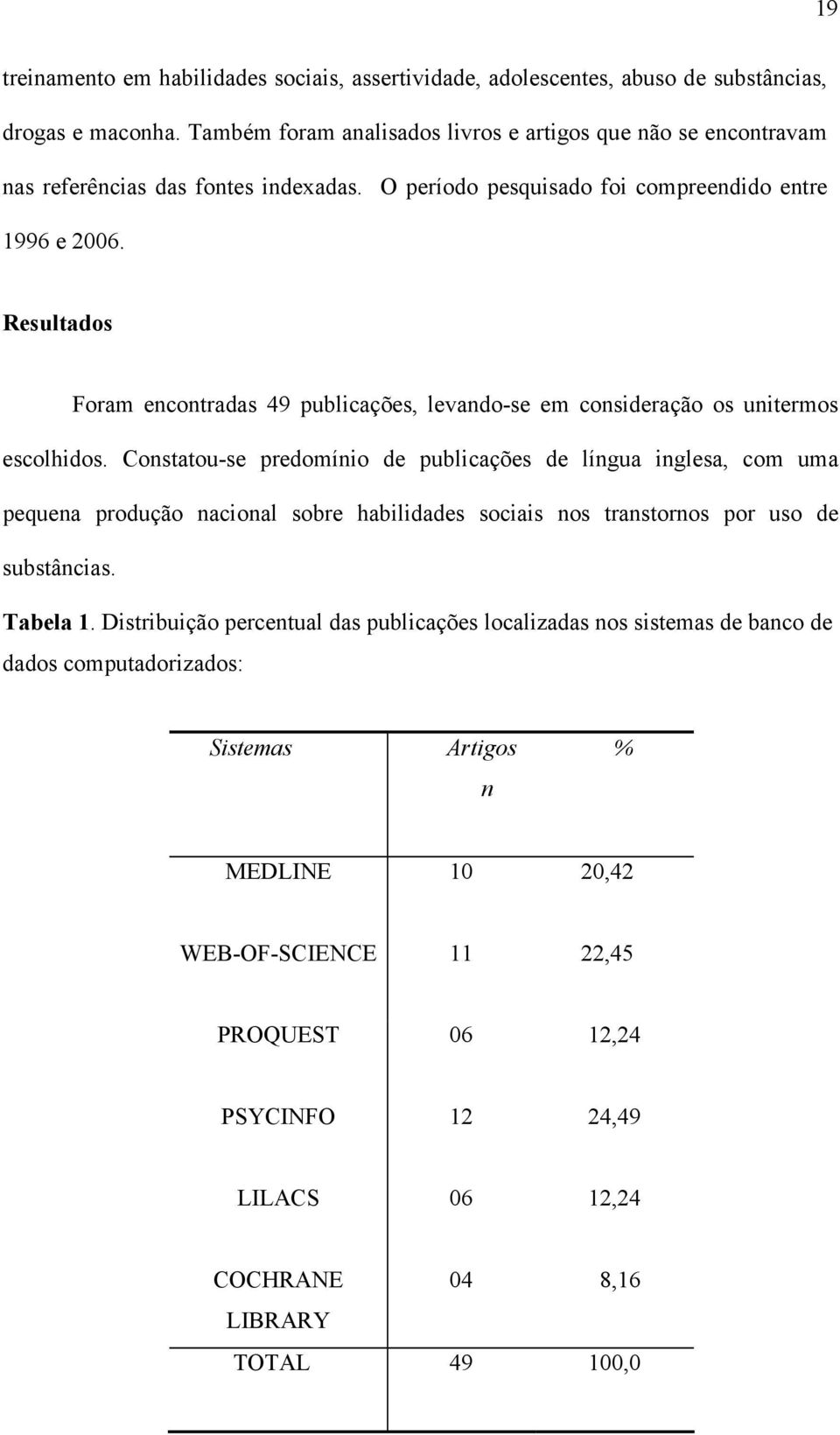 Resultados Foram encontradas 49 publicações, levando-se em consideração os unitermos escolhidos.