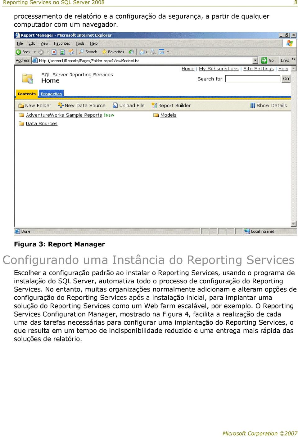 todo o processo de configuração do Reporting Services.