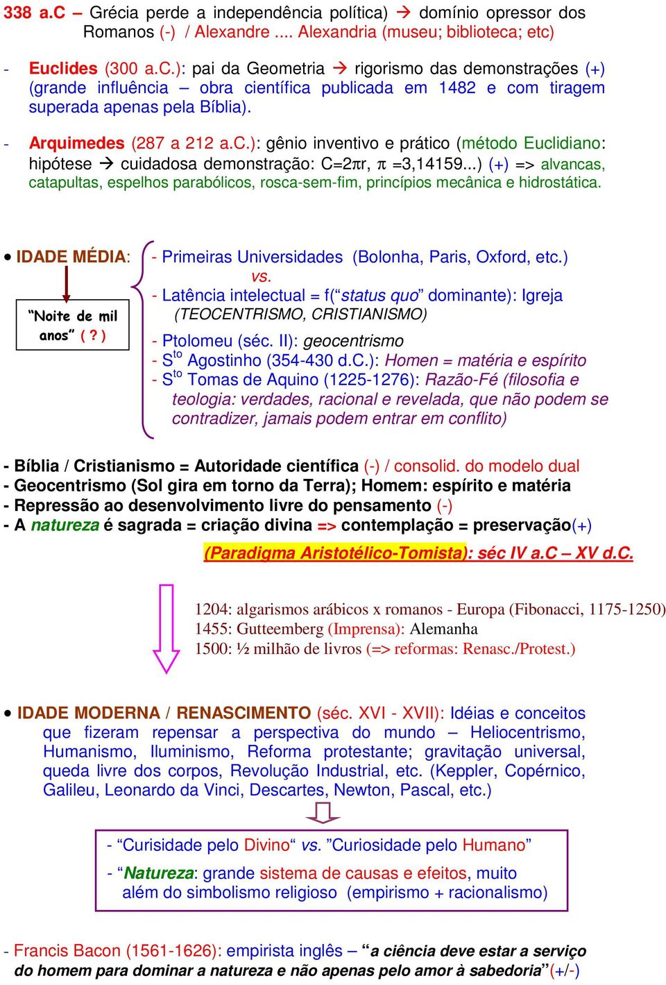 ..) (+) => alvancas, catapultas, espelhos parabólicos, rosca-sem-fim, princípios mecânica e hidrostática. IDADE MÉDIA: %&! $'(? ) - Primeiras Universidades (Bolonha, Paris, Oxford, etc.) vs.