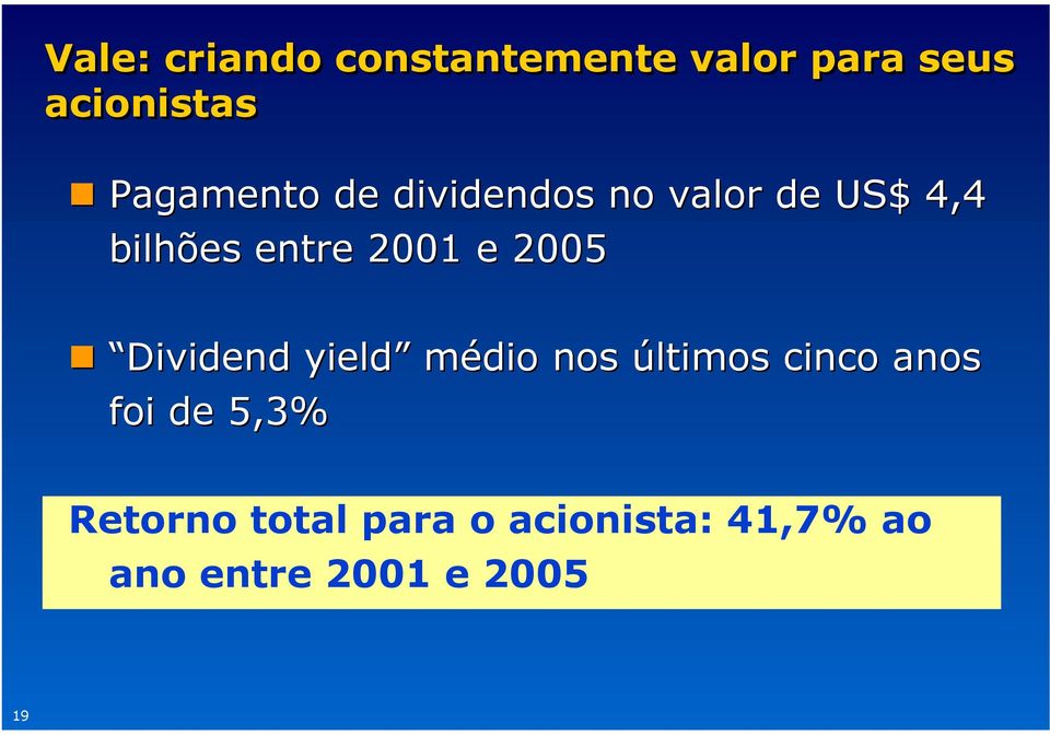 2001 e 2005 Dividend yield médio nos últimos cinco anos foi