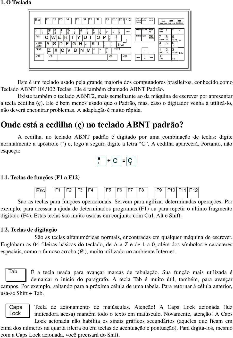 Ele é bem menos usado que o Padrão, mas, caso o digitador venha a utilizá lo, não deverá encontrar problemas. A adaptação é muito rápida. Onde está a cedilha (ç) no teclado ABNT padrão?