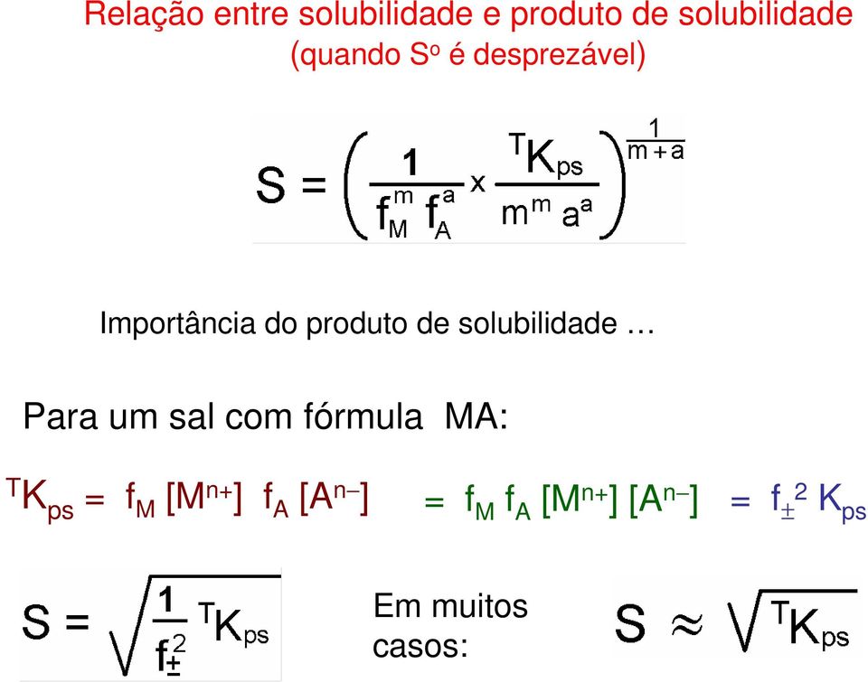 solubilidade Para um sal com fórmula MA: T K ps = f M [M