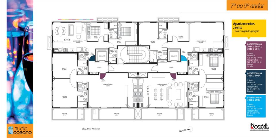 902A 2 Suítes Área total 127 m² até 148 m² Área privativa 82 m² até 94 m² Lavabo Apartamentos