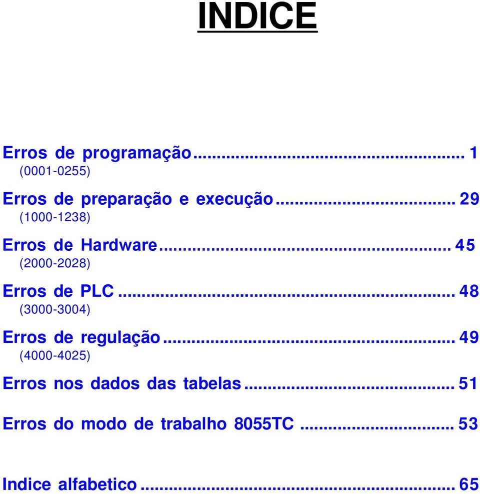 ..29 (1000-1238) Erros de Hardware...45 (2000-2028) Erros de PLC.