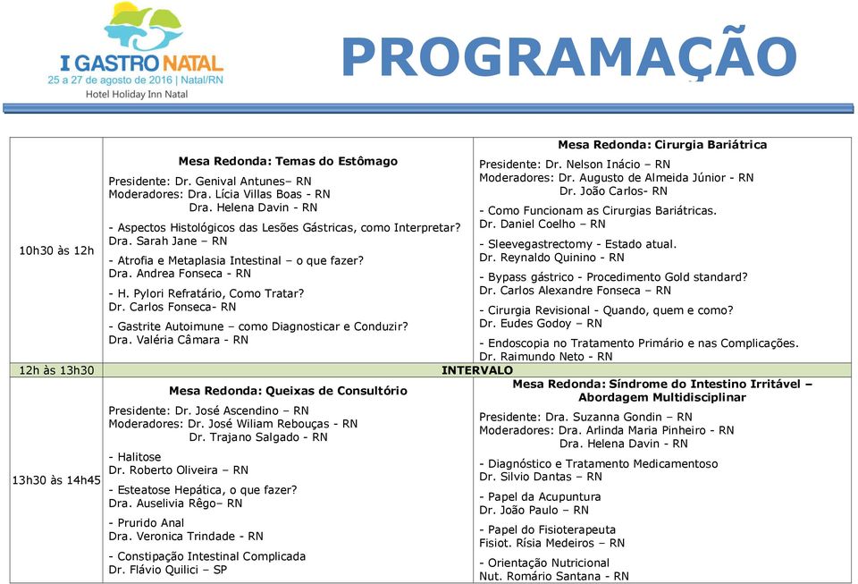 Pylori Refratário, Como Tratar? Dr. Carlos Fonseca- RN - Gastrite Autoimune como Diagnosticar e Conduzir? Dra. Valéria Câmara - RN Mesa Redonda: Queixas de Consultório Presidente: Dr.