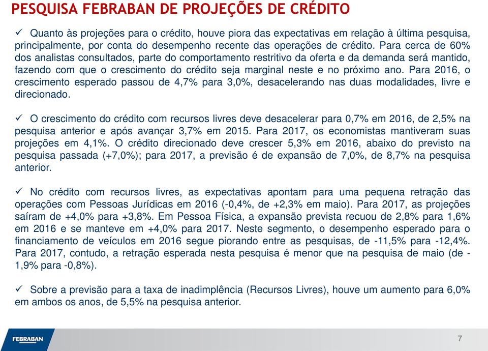 Para cerca de 60% dos analistas consultados, parte do comportamento restritivo da oferta e da demanda será mantido, fazendo com que o crescimento do crédito seja marginal neste e no próximo ano.