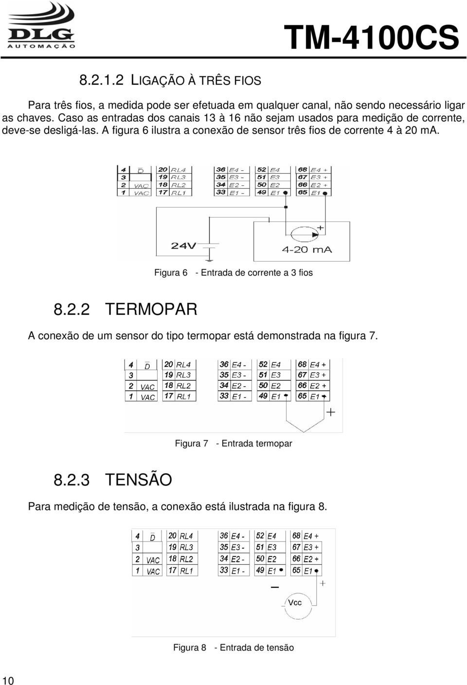 A figura 6 ilustra a conexão de sensor três fios de corrente 4 à 20