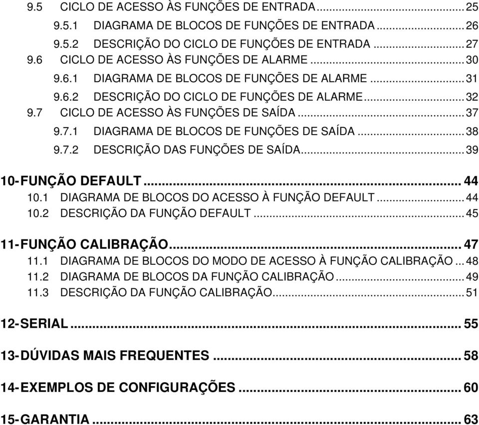 ..39 10- FUNÇÃO DEFAULT... 44 10.1 DIAGRAMA DE BLOCOS DO ACESSO À FUNÇÃO DEFAULT...44 10.2 DESCRIÇÃO DA FUNÇÃO DEFAULT...45 11- FUNÇÃO CALIBRAÇÃO... 47 11.