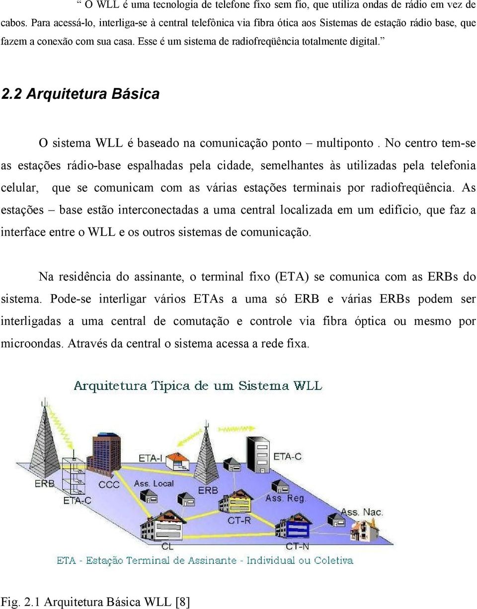 2 Arquitetura Básica O sistema WLL é baseado na comunicação ponto multiponto.
