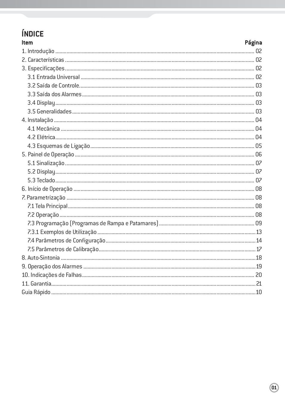 Início de Operação... 08 7. Parametrização... 08 7.1 Tela Principal... 08 7.2 Operação... 08 7.3 Programação (Programas de Rampa e Patamares)... 09 7.3.1 Exemplos de Utilização...13 7.