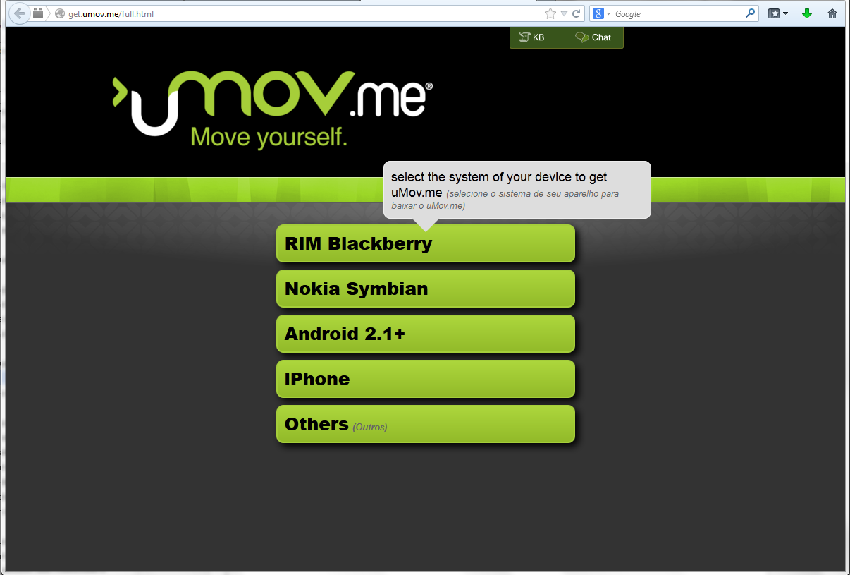 Mobile: 1 No tablet ou smartphone, acesse o site http://get.umov.me.