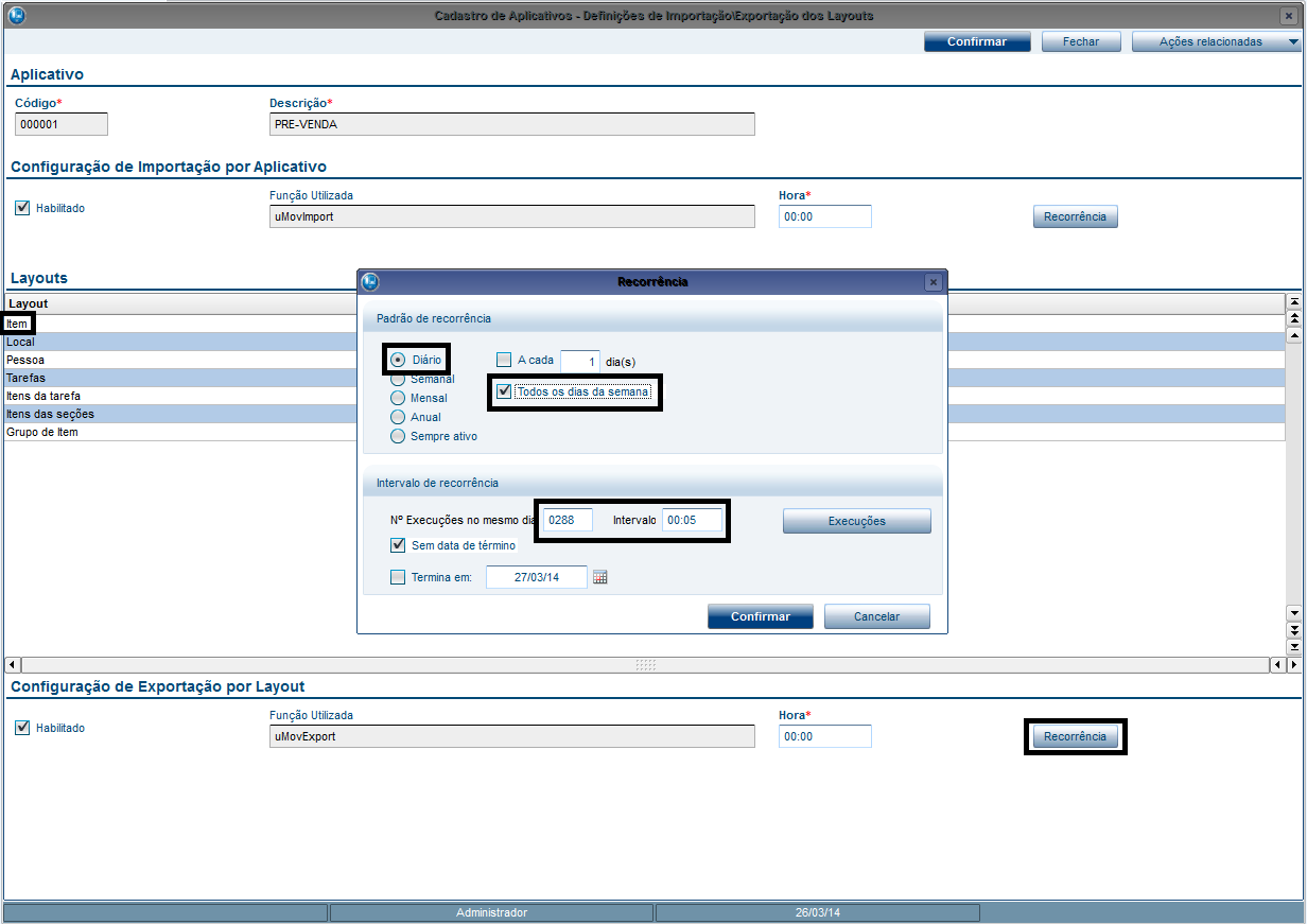 Na Configuração de Exportação por Layout, são enviadas as tabelas do Back Office Protheus para o umov.me.