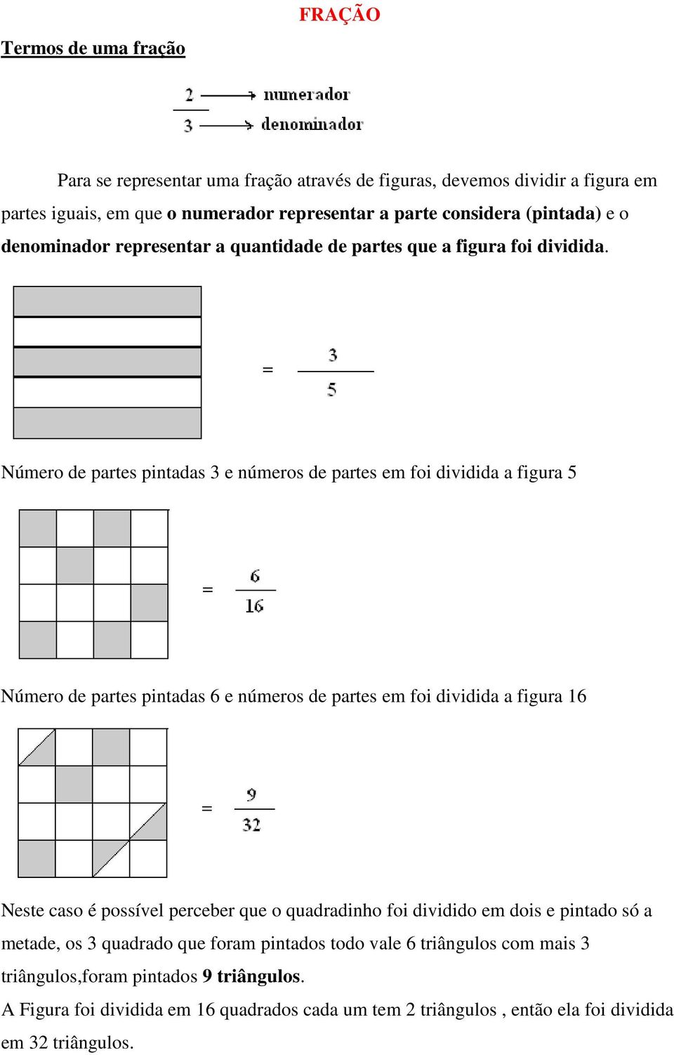 Número de partes pintadas e números de partes em foi dividida a figura Número de partes pintadas 6 e números de partes em foi dividida a figura 6 Neste caso é possível