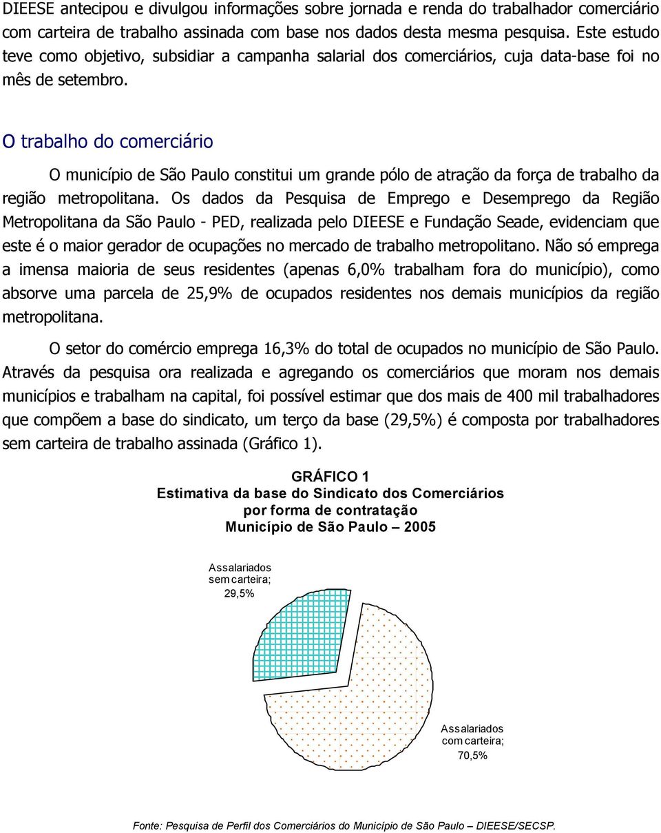 O trabalho do comerciário O município de São Paulo constitui um grande pólo de atração da força de trabalho da região metropolitana.