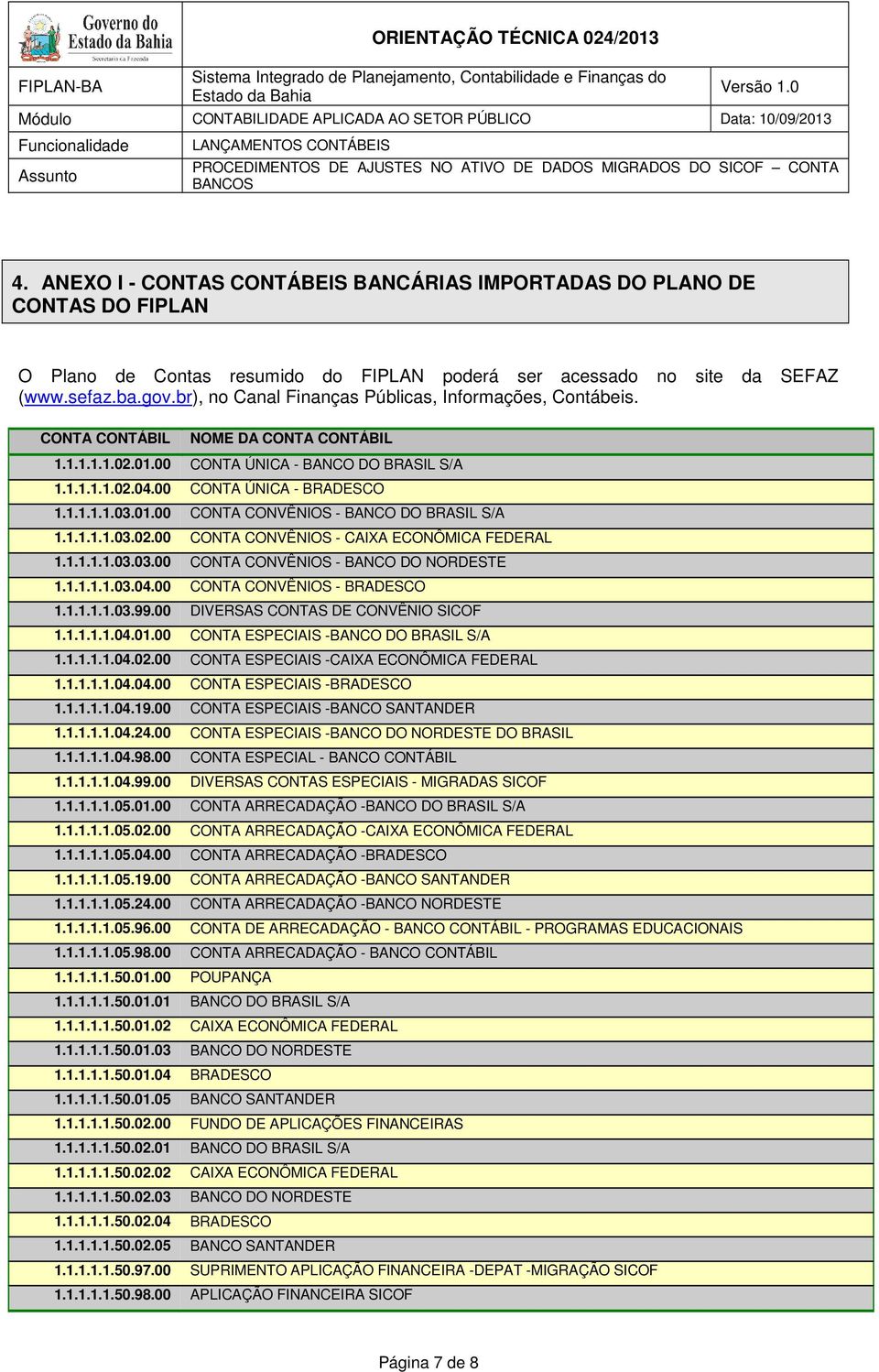 01.00 CONTA CONVÊNIOS - BANCO DO BRASIL S/A 1.1.1.1.1.03.02.00 CONTA CONVÊNIOS - CAIXA ECONÔMICA FEDERAL 1.1.1.1.1.03.03.00 CONTA CONVÊNIOS - BANCO DO NORDESTE 1.1.1.1.1.03.04.