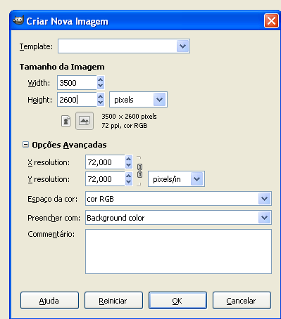 Passo 12 Criação de novo ficheiro no GIMP Na aplicação GIMP proceda à criação de um ficheiro novo. Sobre este novo ficheiro procederemos à rectificação da imagem inicial.