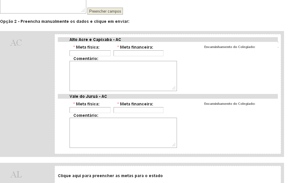 Nesse momento os dados que foram copiados da planilha eletrônica serão distribuídos para cada território que estava presente no arquivo.