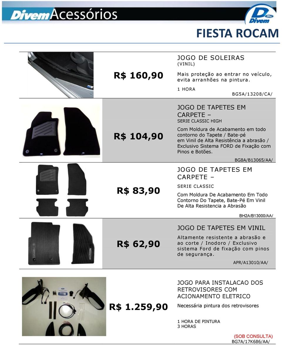 Exclusivo Sistema FORD de Fixação com Pinos e Botões.