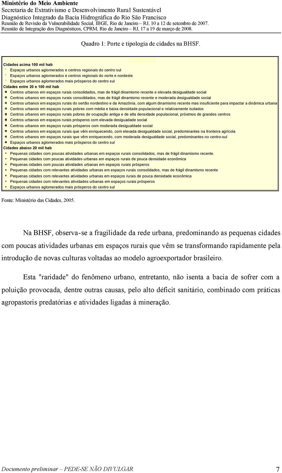 mais prósperos do centro sul Cidades entre 20 e 100 mil hab Centros urbanos em espaços rurais consolidados, mas de frágil dinamismo recente e elevada desigualdade social Centros urbanos em espaços