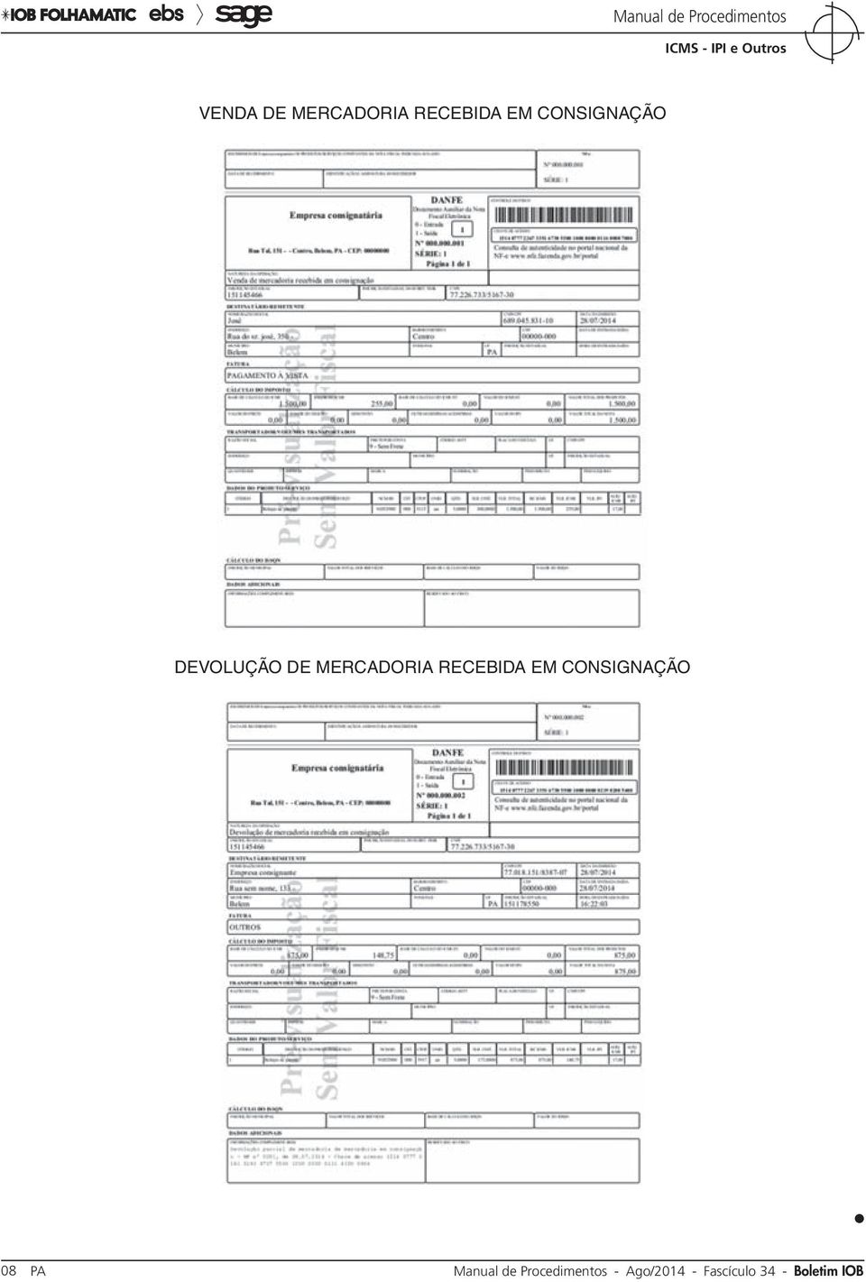 recebida em consignação N 34-08 PA Manual