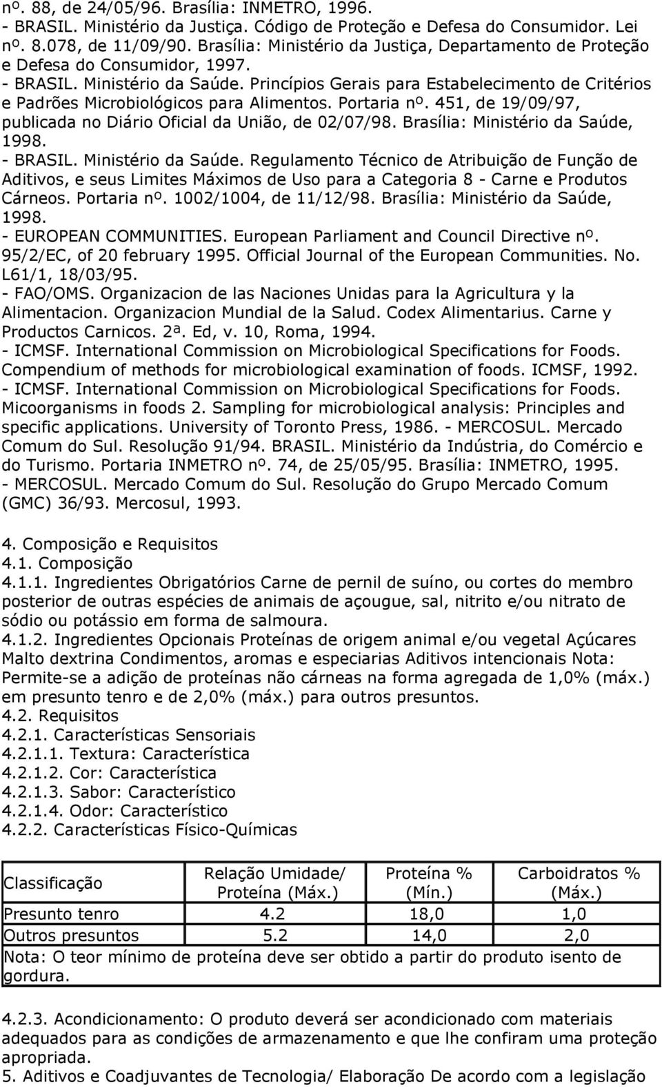 Princípios Gerais para Estabelecimento de Critérios e Padrões Microbiológicos para Alimentos. Portaria nº. 451, de 19/09/97, publicada no Diário Oficial da União, de 02/07/98.