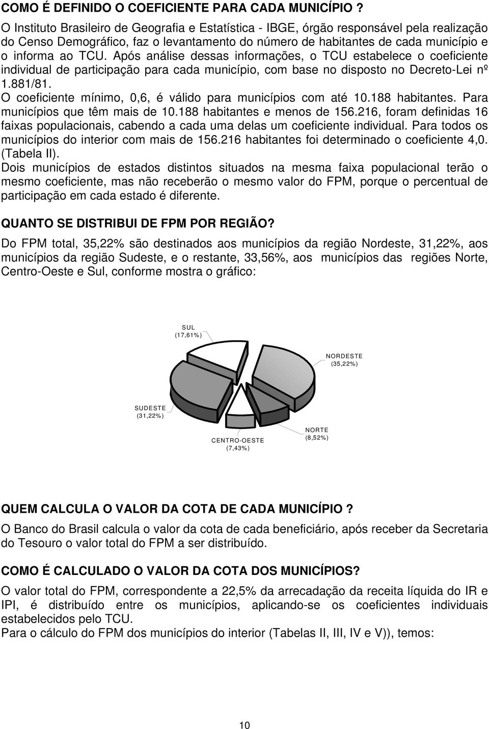 Após análise dessas informações, o TCU estabelece o coeficiente individual de participação para cada município, com base no disposto no Decreto-Lei nº 1.881/81.