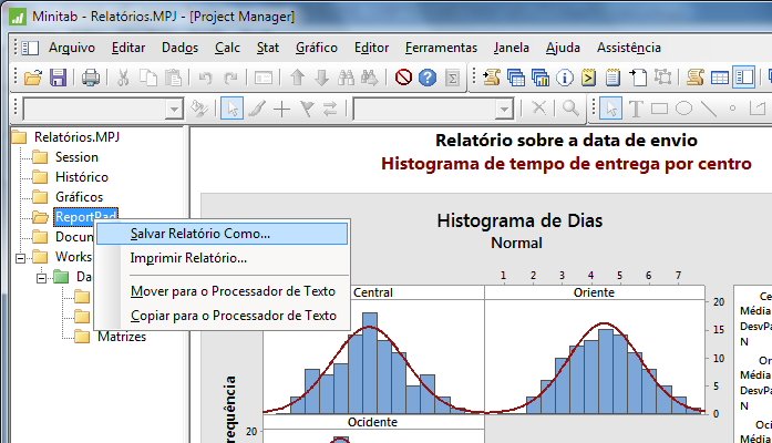 Geração de relatórios 1. No Project Manager, clique com o botão direito na pasta ReportPad e depois selecione Salvar Relatório Como. 2. Navegue até a pasta em que deseja salvar seus arquivos. 3.