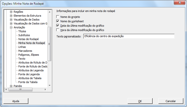 Personalização do Minitab Adicionar uma nota de rodapé automática Como você irá criar os mesmos gráficos com dados semelhantes no futuro, você precisa diferenciar os resultados de cada análise.