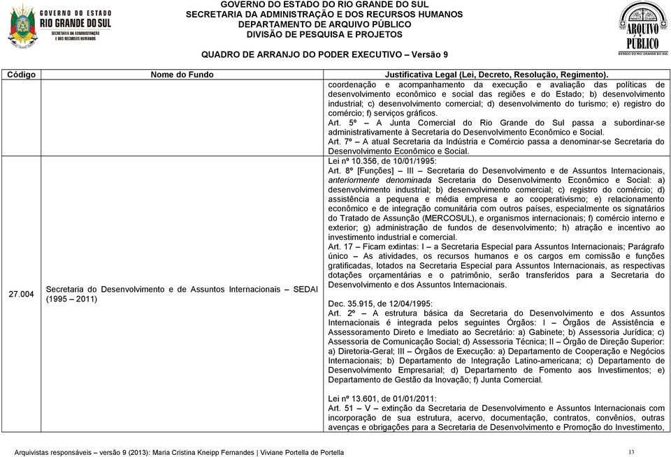 5º A Junta Comercial do Rio Grande do Sul passa a subordinar-se administrativamente à Secretaria do Desenvolvimento Econômico e Social. Art.