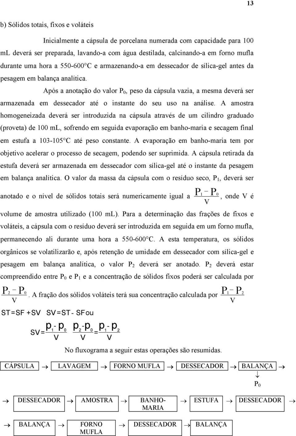 Após a anotação do valor P 0, peso da cápsula vazia, a mesma deverá ser armazenada em dessecador até o instante do seu uso na análise.