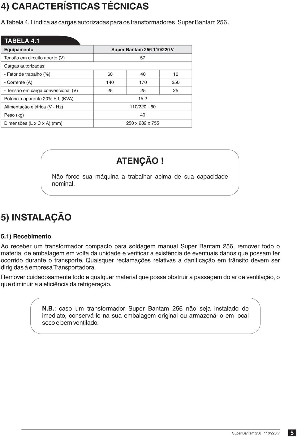 abalho (%) - Corrente (A) - Tensão em carga convencional (V) Potência aparente 20% F. t.