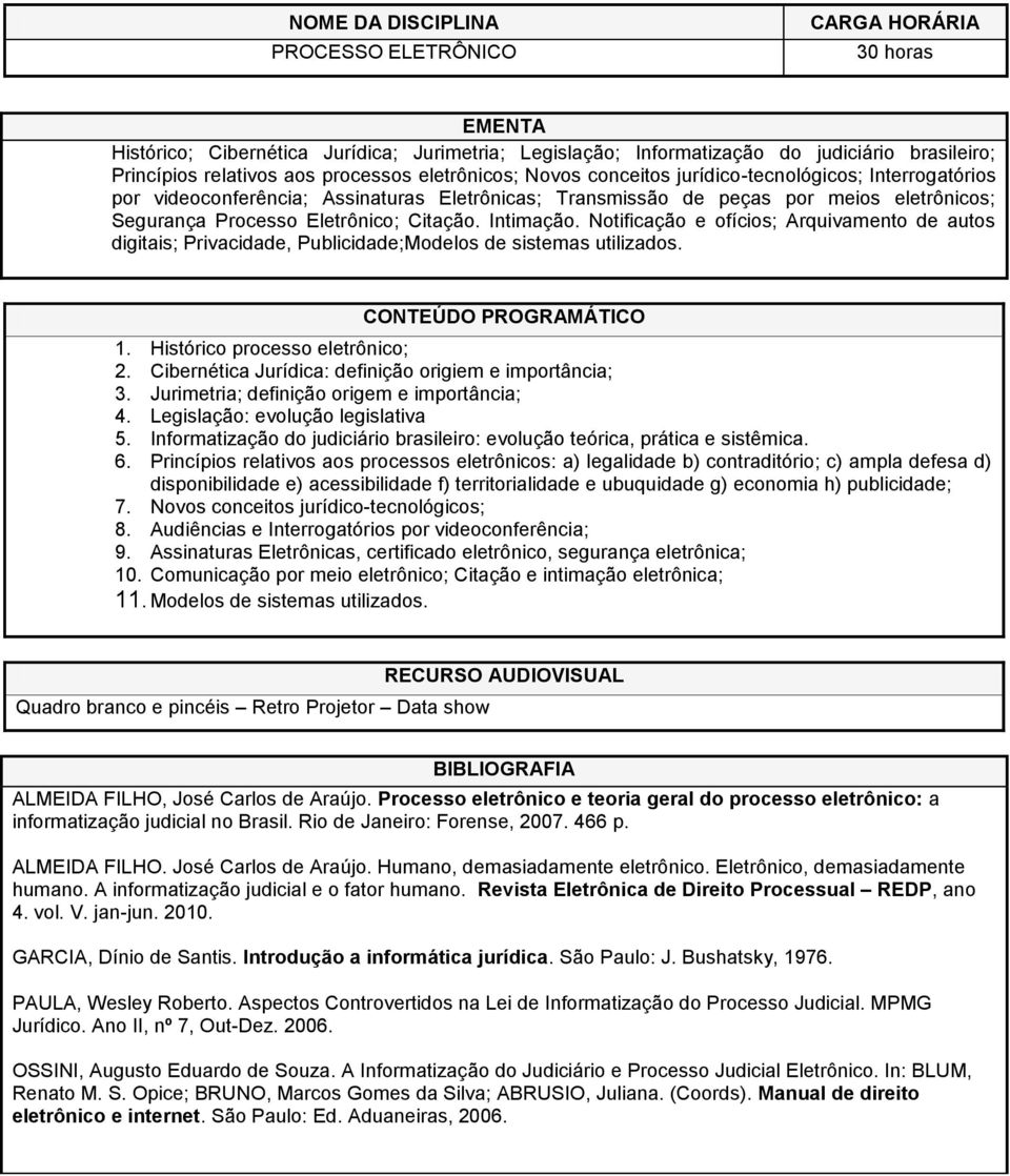 Notificação e ofícios; Arquivamento de autos digitais; Privacidade, Publicidade;Modelos de sistemas utilizados. 1. Histórico processo eletrônico; 2.