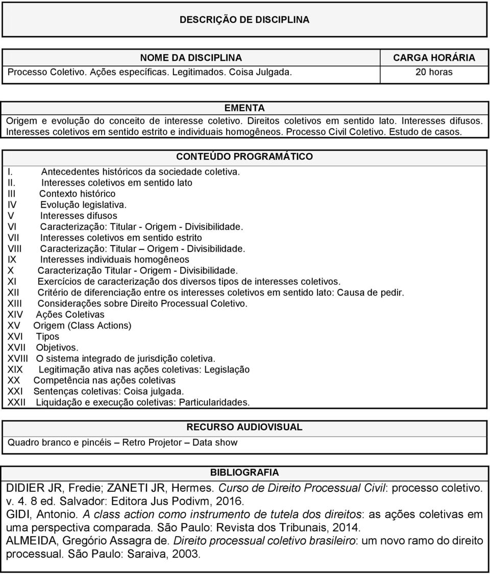 Interesses coletivos em sentido lato III Contexto histórico IV Evolução legislativa. V Interesses difusos VI Caracterização: Titular - Origem - Divisibilidade.